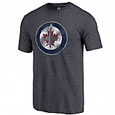 Men's Winnipeg Jets Distressed Team Primary Logo Tri Blend T-Shirt Navy FengYun,baseball caps,new era cap wholesale,wholesale hats